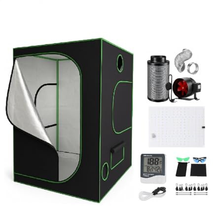 PACKSAUS® HYDRO 600D - Tienda de cultivo (120 x 60 x 150 cm, juego completo de iluminación LED, incluye kit de ventilación para invernaderos)