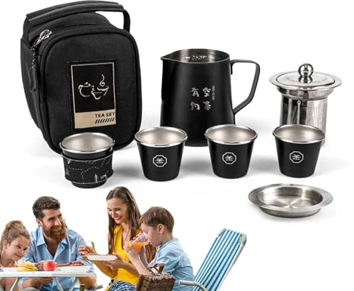 Servicio de té chino, juego de té de viaje | de acero inoxidable resistente al calor con 4 tazas de té,Juego de té portátil, suministros de té apilables con colador de té para