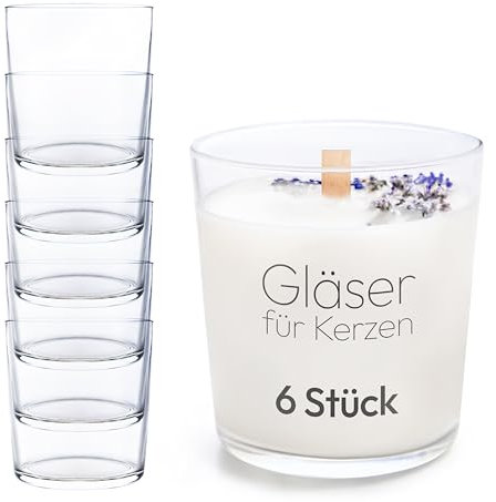 KONZEPT Kerzengläser 300ml, 9x8cm - 6 er Gläser für Kerzen, Dekoratives Windlicht Glas DIY