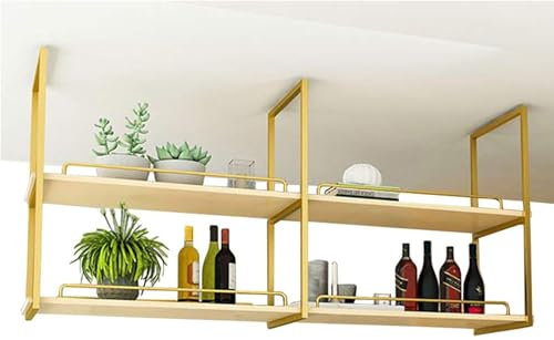SFNIOKFG Mensole sospese - Portabottiglie da soffitto, Supporto per Piante da soffitto sospeso, portabicchieri da Vino in Legno massello di Ferro battuto, espositore da Bar Ristorante, ripi