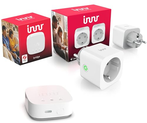 Innr Energie-Sparset, Zigbee Hub + 2 Smart Steckdosen mit Strommessung | App-Steuerung, Fernsteuerung, Zeitpläne und Energieverbrauchsmessung, kompatibel mit Amazon Alexa