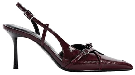 BAISOILIHA Donne Cinturino sul retrò Heels in A Faux Patent Pelle Sintetica Finish Pump Bow Detail Fibbia Closure Thin Heel Appuntito Sposa Festa Le Signore Ragazze Burgundy Numero 40