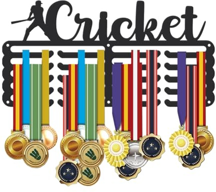 SUPERDANT Kricket Medaillenhalter Sport Medaillen Aufbewahrung Wandmontage 5 Reihen Kricket Medaillen Aufhänger Gestell 20 Haken Rennband Geschenke für Sportler Kinder Athleten