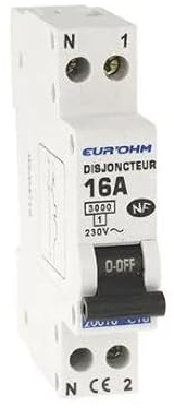Disjoncteur Eurohm 16A, 1P+N, Courbe D, Vis/Vis, 12V~