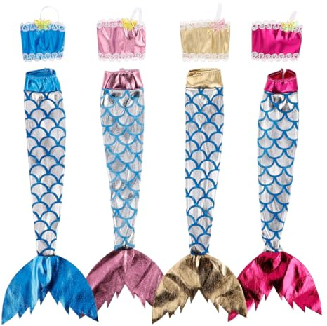 VICASKY Meerjungfrauenflosse Damen Schwimmflossen Kinder Meerjungfrau Flosse Mädchen Monoflosse Kostüm Schwimmen Camper Puppe Girl 4 Sätze Meerjungfrauenrock Bikini Mächen-Puppen-Bikini Feenkleid