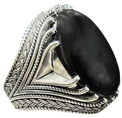 Siegelring 925 Sterling Silber Herrenring mit onyx Stein prächtiger Ring schwarz Oval Silberring Herren Ringe aus echtem 925er Sterlingsilber Geschenkidee Männer mit Schachtel (66 (21,0 mm Ø))