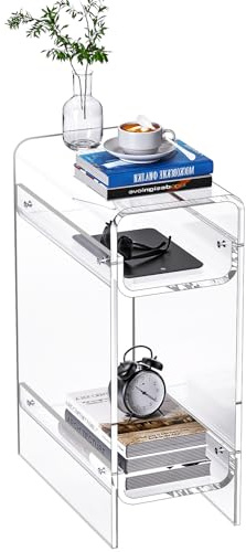 Dewrhiixe Beistelltisch aus transparentem Acryl, schmal, schmaler Beistelltisch für kleine Räume, schmaler Nachttisch, Nachttisch für Schlafzimmer, Wohnzimmer, Büro (transparent, 22×40×55cm)
