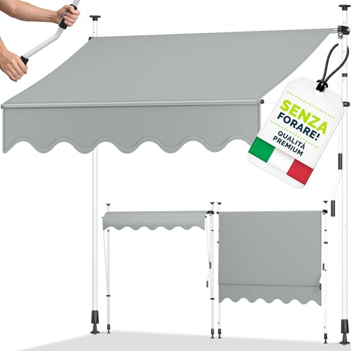 tillvex Store Banne Manuel rétractable avec manivelle pour Le Balcon | Marquise de terrasse sans percement | Marquise Soleil de Balcon auvent téléscopique (Gris Clair, 400cm)