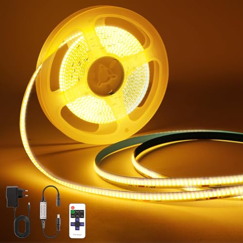 PSTAR Tira de LED COB 1M, Blanco Cálido 2700K Regulable Anchura 8mm Luces LED Habitacion Cinta LED Flexible para Fondos de TV Cocina Fiesta DIY Decoración