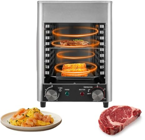 Horno de carne comercial, parrilla de acero inoxidable de 10 niveles con temporizador, temperatura ajustable de 200 a 800 °C, parrilla de sobremesa multifuncional comercial, para carne, pizza y pesc