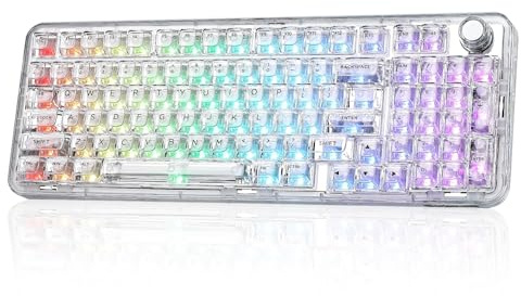 YUNZII X98 QMK/VIA Wireless Mechanical Gaming Keyboard with Knob,Tri-Mode BT5.0/USB-C/2.4GHz Hot Swappable Keyboard,Pre-lubed Switches Gasket Mount RGB Backlit for Wins/Mac (White, Snow Switch)