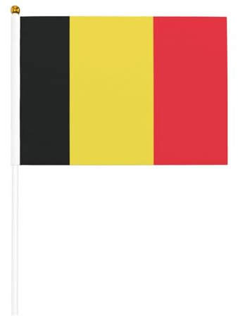 Drapeau de la Belgique - Petits drapeaux sur bâtons - Durable - 14 x 21 cm - Mini drapeaux pour cour, jardin et décoration extérieure - Lot de 6 et 12