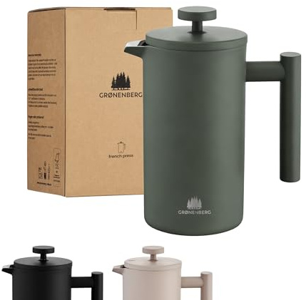 Groenenberg French Press Forest (grön) 600 ml eller 1 liter I Högkvalitativ kaffepress med termisk varmhållningsfunktion I kaffebryggare i rostfritt stål