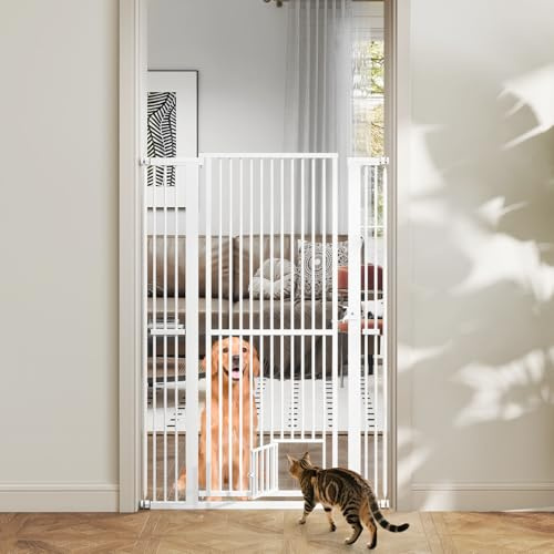 COSTWAY Extra Tall Pet Gate, 150cm/171cm Metal Cat Gates with 2 Extension Kits, Lockable Small Door, 77cm-104cm Wide Pressure Mounted Dog Fence for Doorways (150cm Tall)