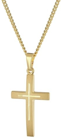 trendor Goldener Kreuz-Anhänger 585/14K An Goldplattierter Silberkette modisches Schmuckstück für Frauen, zauberhafte Geschenkidee 28599-45 45 cm