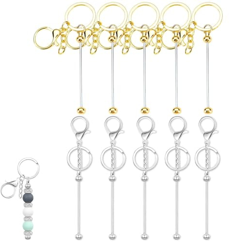 10 Stück Schlüsselanhänger Selber Machen, Schlüsselringe, Anhänger Selber Machen, Schlüsselanhänger Basteln Perlen für Schmuckherstellung Keychain(Gold5 + Silber5) Schlüsselring