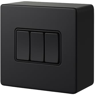 SHPELEC® Mattschwarzer, schraubenloser 3-Gang-Lichtschalter, 10 A, 2-Wege-Lichtschalter mit 25 mm Oberfläche, Unterputzdose – flache Platte, modernes Design, einfache Installation, britischer Standard