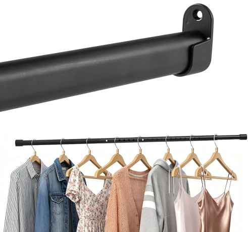 Kleiderstange für Schrank, Schwarz Oval, 25mm Garderobenstange Wand Ausziehbar mit 2 Halterung, für Kleiderschrank, Fenster,43-101cm
