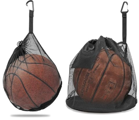 ZhouWei 2 Stück Ballsack, Roße Kapazität Balltasche Tragbare Ballnetz für 1 Bälle Basketball Rucksack Mehrzweck Balltasche mit Kordelzug, für Fußball Basketball Volleyball Rugbyball (Schwarz)