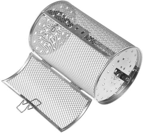 Toyvian Stainless Steel Rotisserie Basket for Air Fryer Tower Heat-resistant Kitchen Grill Accessory with Movable Door Non-stick Roasting Drum for Baking Nuts and Dried Fruits Silver Gray