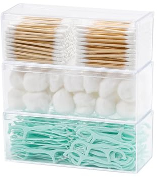 GOXITAX 3 Pack Qtip Organizer Container with Lid, Clear, Plastic