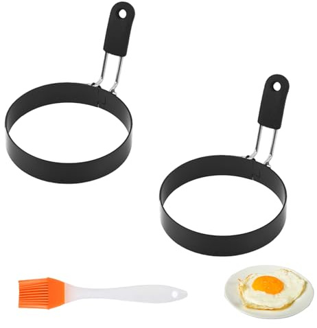 2 Stk Spiegeleiform,Pancake Form,Spiegeleierformen Für Die Pfanne,Spiegeleier Form,Eierform Spiegelei,Eierformer,Stainless Steel Egg Ring Moulds für Eierpfanne Spiegeleipfanne Pancake Pfanne (Schwarz)