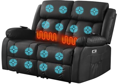 LSLIFE Luxus-Multifunktionsmassagestühl mit beheiztem Elektromassagesofa, TV-Stuhl, Wohnsitz, Liegestühle, hochwertiges Leder, ergonomisches Einzelsofa, aufladbar mit USB (Schwarzes Doppelzimmer)