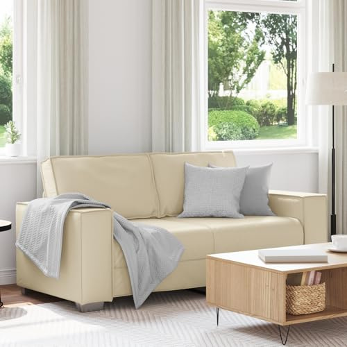 WEMYUFURN Modernes Loveseat Sofa in Creme und Braun mit Kunstleder Bezug und Stahlrahmen für Wohnzimmer und Büro, Breite 180 cm, Stabile Bauweise, Bequeme Sitzfläche, Einfache Reinigung