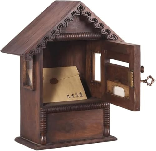 Cassetta delle lettere in legno massello con serratura e chiave, classica scatola per pacchi da parete per esterni, realizzata a mano, per casa e giardino