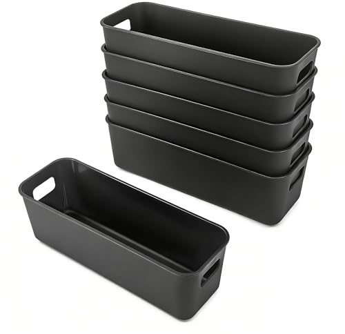 LYLIDIA 6 Stück Aufbewahrungsbox Klein Schmal 30cm, Kunststoffbox Organizer Box Aufbewahrung, Aufbewahrungskorb Kisten Schrank Schubladen Ordnungsboxen Basket körbchen für Bad, Küche (Schwarz*6)