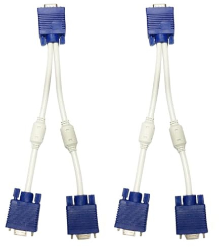EXHUMKY Adaptador Vga Divisor 1 Entrada 2 Salidas, Cable Adaptador de Vídeo Vga 0,3 M, Conector Macho a Doble Hembra, Cable Divisor para Monitores y TV, Paquete de 2 Unidades, Uso