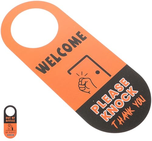 Milisten Panneau de Porte Double Face pour Bureau, Orange, 1 Pièce, Signal « Bienvenue, Veuillez Frapper », Compatible Poignées de Porte, Panneau Confidentialité Pratique pour Salle