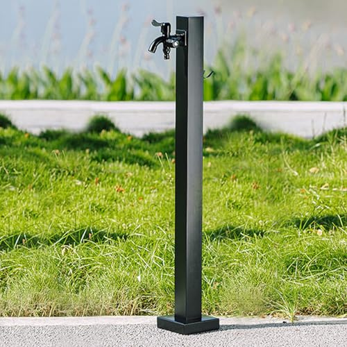 Columna De Agua Para Jardín, Columna De Agua De Acero Inoxidable 304, Hidrante Con Grifo De Doble Salida, Montaje En Suelo Para Jardín, Patio, Parque(Black,950mm/37.4in)