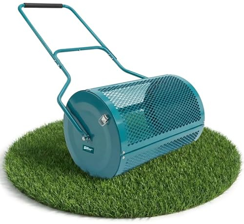 Sillar Kompostspridare 75 L, Metall Gödselspridare för Gräsmatta med Metallnätvals 40 x 60 cm, Trädgårdsspridare för Kompost, Torv, Organiskt Gödningsmedel och Sand, Spridarvagn med Handtag