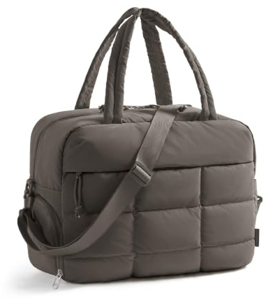 bagsmart Gym Bag Womens, 23L Travel Bag with Shoe Compartment,Charcoal Grey | 23L Carry on for Weekend Sport Overnight, Quilted Holdall for Women, Padded Laptop Compartment, underseat cabin bag