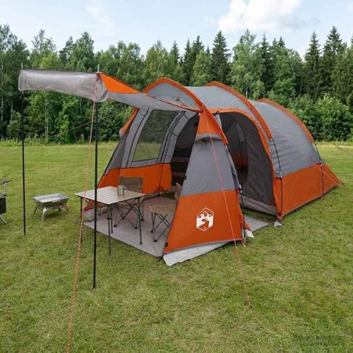 LoogCape Tunnelzelt Grau Orange 390 x 215 x 152 cm 185T Polyester mit PU Beschichtung, Fiberglasgestänge, Camping Zelt Set für Familie im Outdoor Einsatz