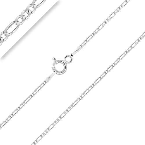 Planetys - Cadena de Plata de Ley 925 Rodiada Malla Figaro (1+3) 1.5 mm de Ancho 40-45-50-55-60-65-70 cm de Longitud