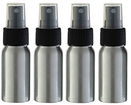 Furnido 1 oz Aluminium Essential Oil Spray Bottle Refillable Perfume Fine Mist Atomiser Empty Beauty Metal Spray Bottles Cosmetic Packaging Container Travel subpackage Bottles 4-Pack (Black Caps)