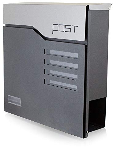 BITUXX® Design Briefkasten Wandbriefkasten Hausbriefkasten Edelstahl mit Zeitungsfach 4 Sichtfenster Namensschild Anthrazit Graphit Optik und Edelstahl Klappe