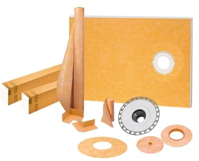 Schluter Kerdi Shower Kit with Shower Tray, Curb, Waterproofing Membrane, Strips and Seals - Complete Waterproofing System for Tiled Showers - ABS Plastic, 38 x 60 Tray Size - KSK9651525SABS