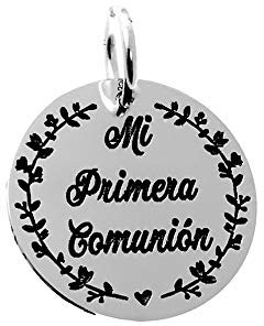 Inmaculada Romero IR Colgante plata Ley 925m. disco 18mm. MI PRIMERA COMUNIÓN motivo ramas láser