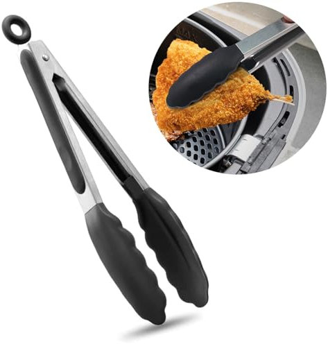 Kitchen Tongs, 7 Inches Non-Slip Stainless Steel Handle with Locking Clip Silicone Tip for Cooking, BBQ, Serving, Heat Resistant