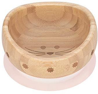 LÄSSIG Bambusschale mit Saugnapf/Bowl Bamboo Wood Little Chums Mouse, rosa