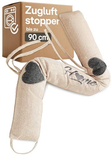 Praknu Draft Excluder for Doors & Windows - Draught Excluder Extra Heavy 90cm/35in - Removable & Washable - Simple Installation - No Glue or Drilling - Beige