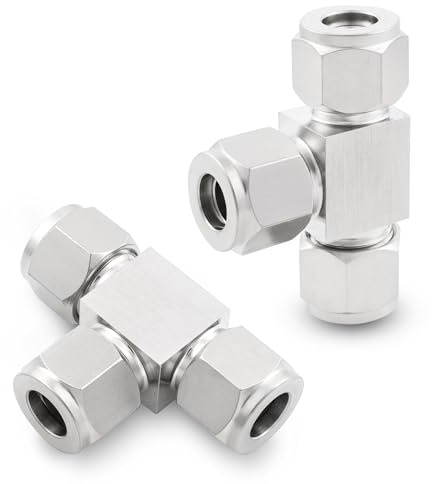 Yoebor Stainless Steel 304 Compression Tube Fitting Tee Union 1/2 OD x 1/2 OD x 1/2 OD 3-Way Connector, Pack of 2