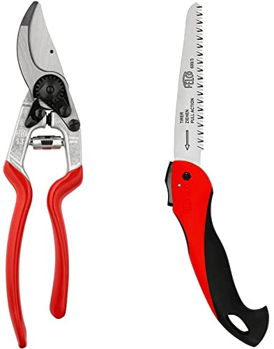 FELCO 13 Gartenschere (Schnitt-ø 30 mm, Baumschere für kleine + große Hände), 26 x 16 x 12 cm & 600 Säge (Sägeblatt 16 cm, Klappsäge Schnitt-ø 50 mm, Länge 350 mm, ziehender Schnitt)