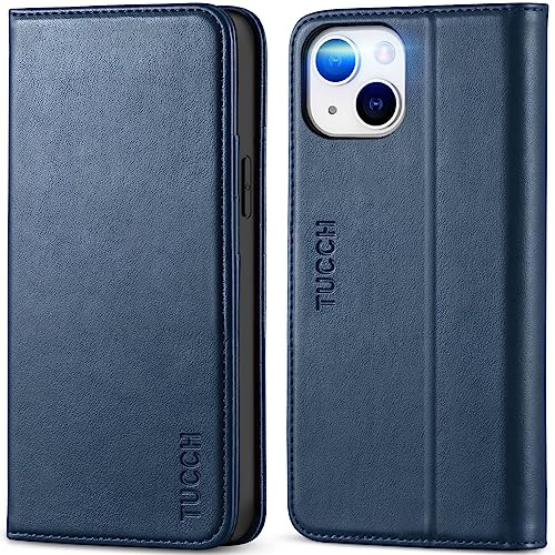 TUCCH Hülle für iPhone 14 5G Schutzhülle [RFID Blocker] [Kartenfach] TPU [Standfunktion] Lederhülle Klappbar Stoßfest Flipcase, Brieftasche kompatibel mit iPhone 14 2022 (6,1 Zoll) Dunkelblau