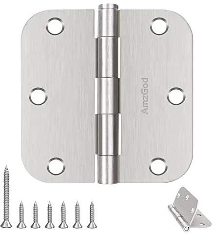 AmzGod Door Hinges Brushed Nickel - 3 Pack Satin Nickel 3.5 Inch Rounded Interior Door Hinges with 5/8 Radius - Flat Iron Residential Standard 3 1/2 Inches Silver Door Hardware