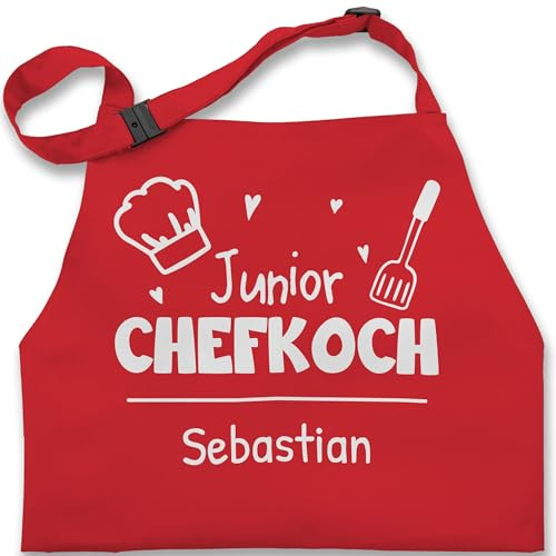 Geschenk mit Namen personalisiert by Shirtracer - Kinderschürze Schürze Kinder Jungen Mädchen - Kochschürze - Junior Chefkoch mit Name - Wunschnamen