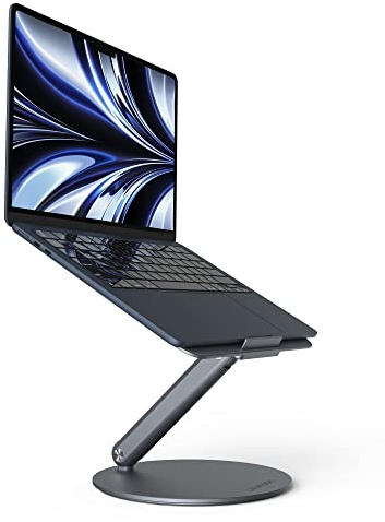 LULULOOK Fällbart laptopstativ med 360° vridbar bas, justerbart laptopfäste för skrivbord, allt aluminiumstativ för MacBook pro 2023, MacBook Air, alla bärbara datorer 10–17 tum, grå